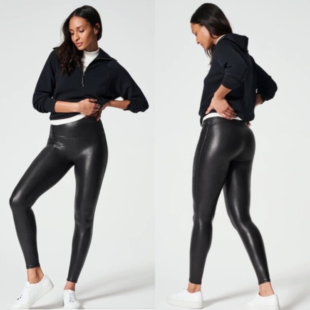 Spanx Womens Small Faux Leather High Rise Shapewear Legging In Black